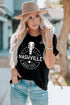 Black Nashville Music City Graphic Print Crew Neck T Shirt